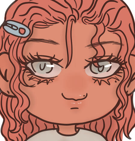 Pink haired boy with big blue eyes and pretty eyelashes.
